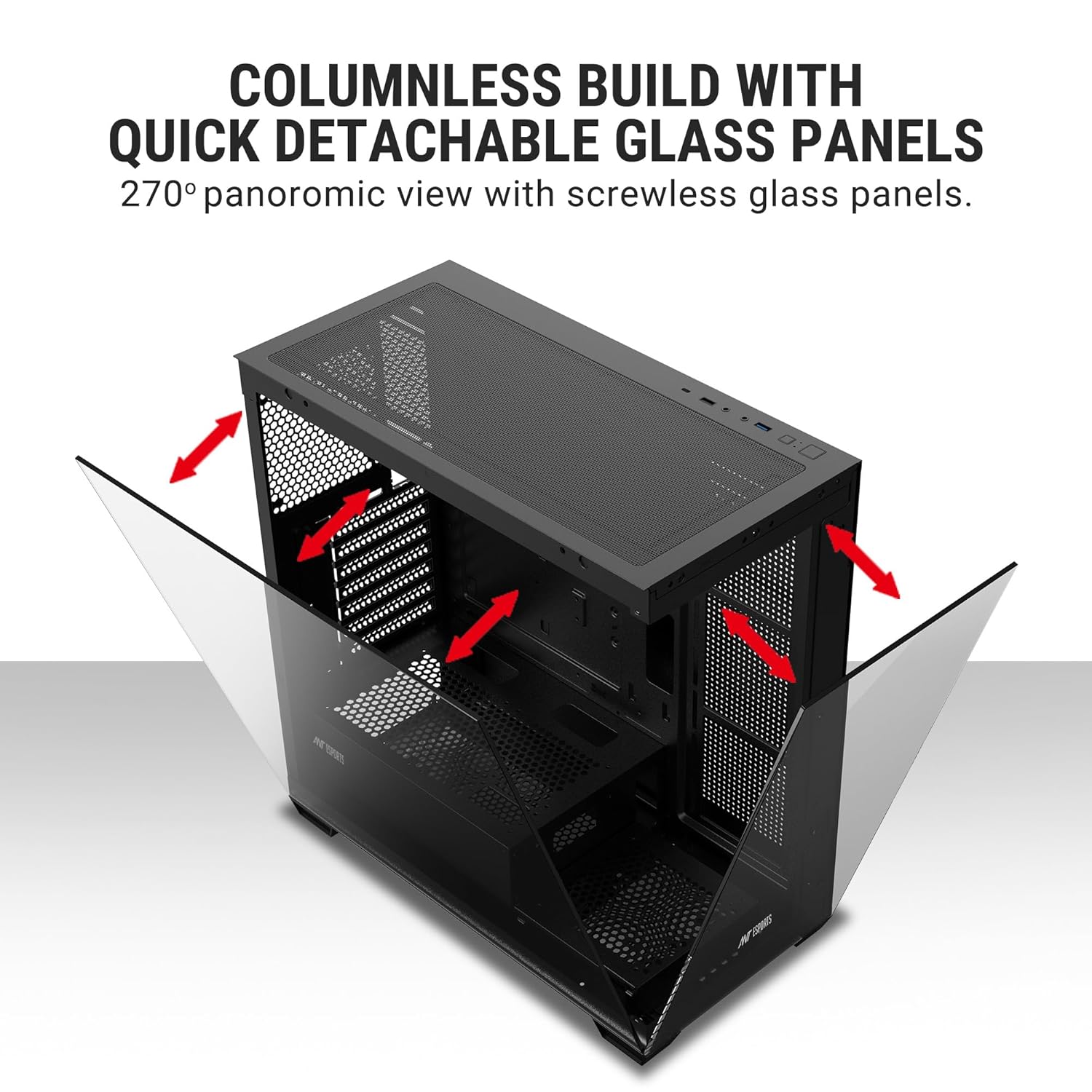 Ant Esports Crystal X7 ATX Computer Case/Gaming BlackType-C, supports ATX Micro-ATX Mini-ITX, 3 M/B plate fans, 2 PSU shroud fans - Image 10