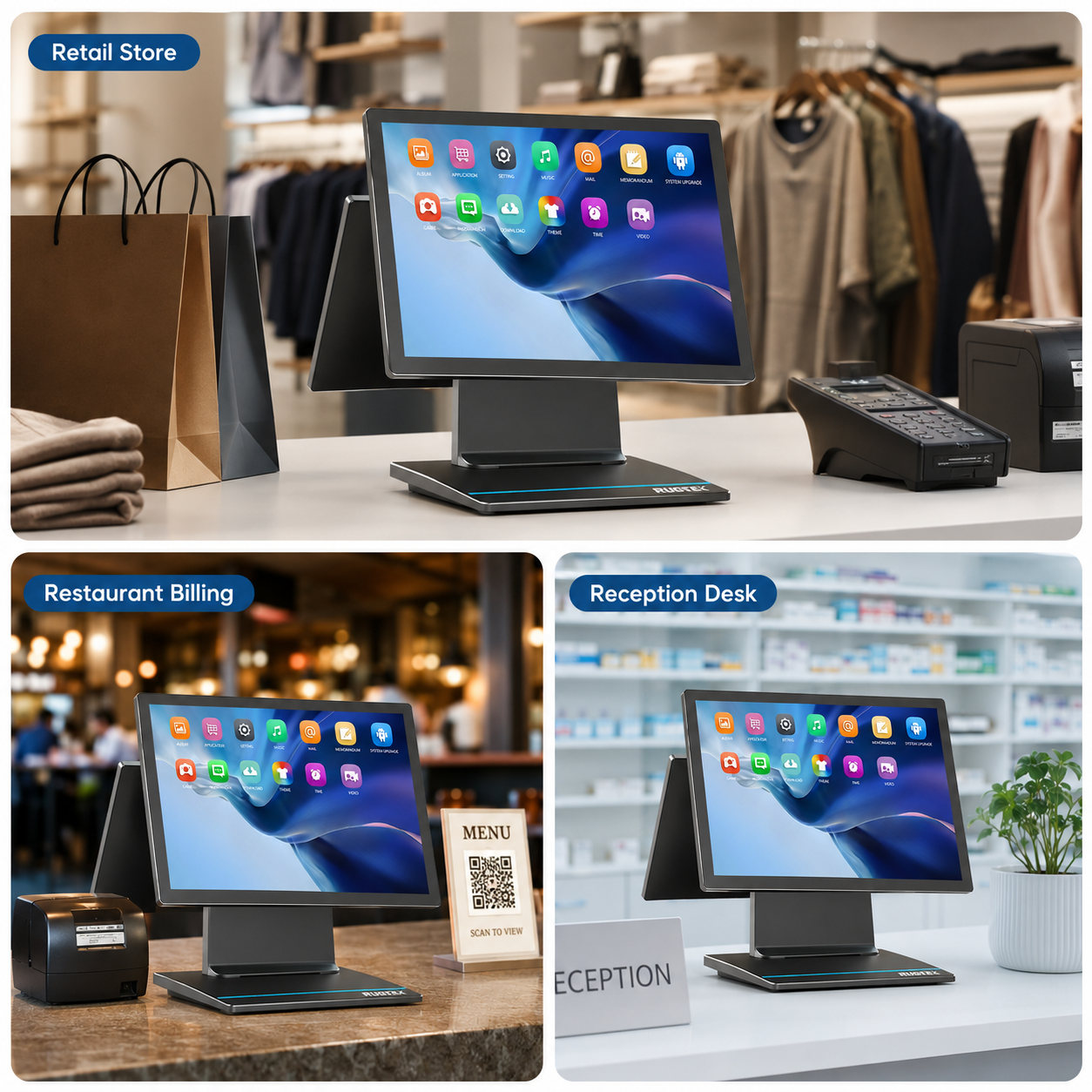 Rugtek RTP4 POS Machine – 15.6" Sleek Android 13 Terminal, RK3568 Quad-Core, 4GB RAM, 64GB eMMC, WiFi+BT, Multiple Ports, 1 Year Onsite Warranty - Image 5