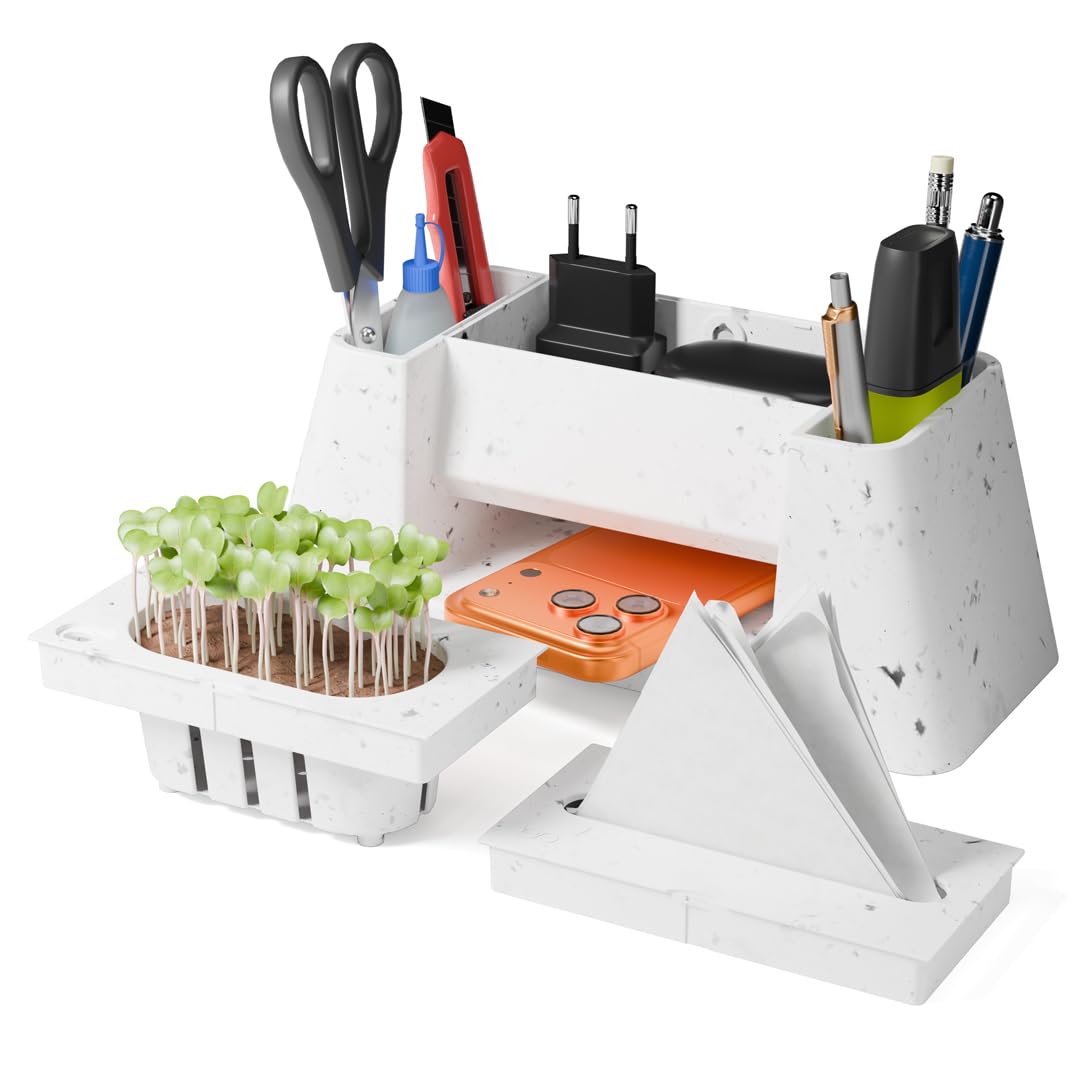eo Pen Stand and Tissue Box Dispenser with Plant Pot Multipurpose Desk Organizer for Home Office Study Table Stylish (Versa) (Plastic) (Marble Finish) eo Pen Stand and Tissue Box Dispenser with Plant Pot Multipurpose Desk Organizer for Home Office Study Table Stylish (Versa) (Plastic) (Marble Finish) - Image 1