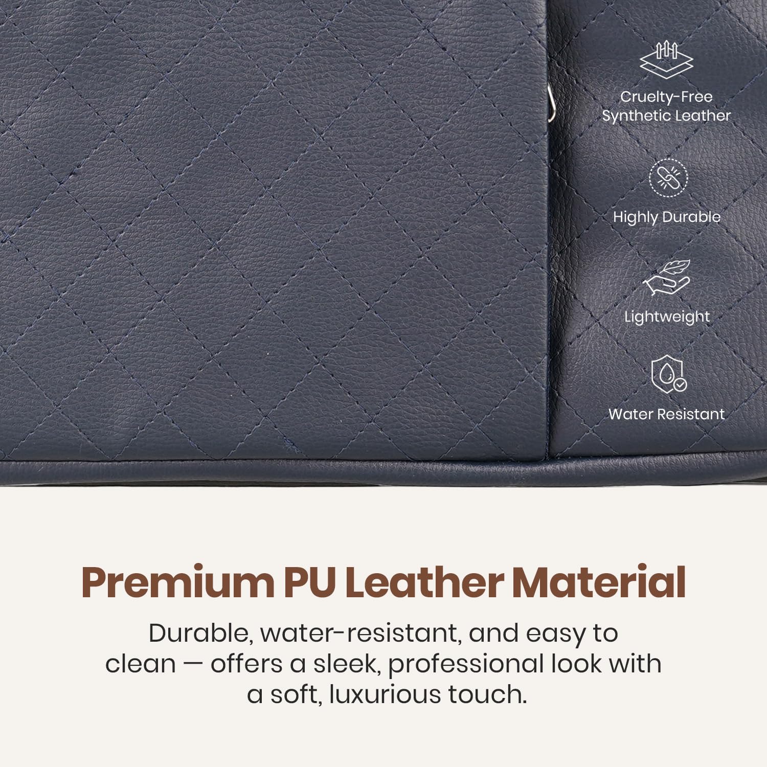 Portronics Encase 104 Laptop Sleeve for 15.6 Inch Laptops, PU Leather Office Bag with Trolley Strap, Smart Inner Pocket, Comes with Handle & Accessory Pockets, Office Laptop Bag/Case/Cover (Blue) - Image 2