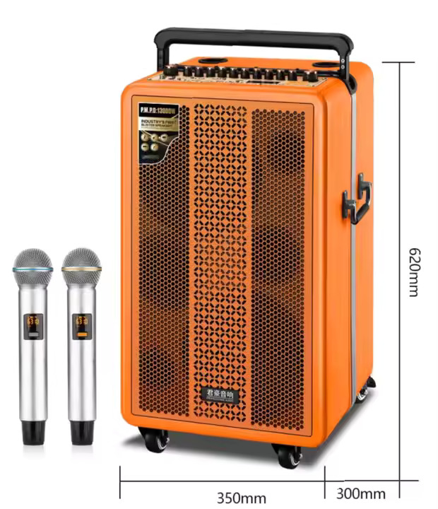 M2806 New 12 Inch Rechargeable Active Trolley Speaker Powerful Wooden Outdoor Portable Speaker with Two UHF Wireless MIC - Image 2