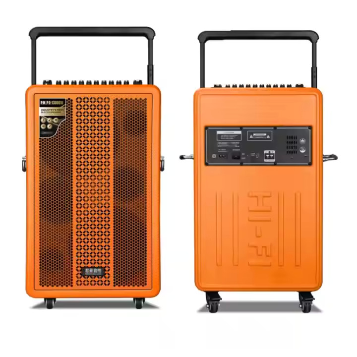 M2806 New 12 Inch Rechargeable Active Trolley Speaker Powerful Wooden Outdoor Portable Speaker with Two UHF Wireless MIC - Image 6