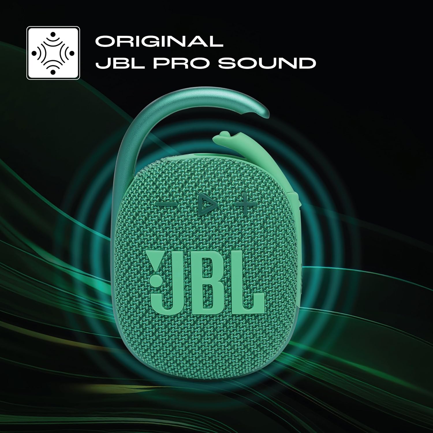 JBL Clip 4 Eco with eco-Friendly Recycled Materials & Packaging, Wireless Portable Bluetooth Speaker, Pro Sound, Integrated Carabiner, Dust & Waterproof, Type C (Without Mic, Green) - Image 4