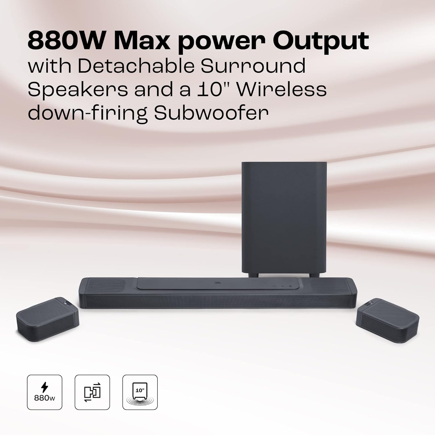 JBL Bar 1000 Pro, 11.1 (7.1.4) Channel Truly Wireless Soundbar with True Dolby Atmos®, DTS:X, and MultiBeam™ Surround Sound, 10” Down-Firing Wireless Subwoofer, HDMI eARC, BT,WiFi,Alexa, One App(880W) - Image 3