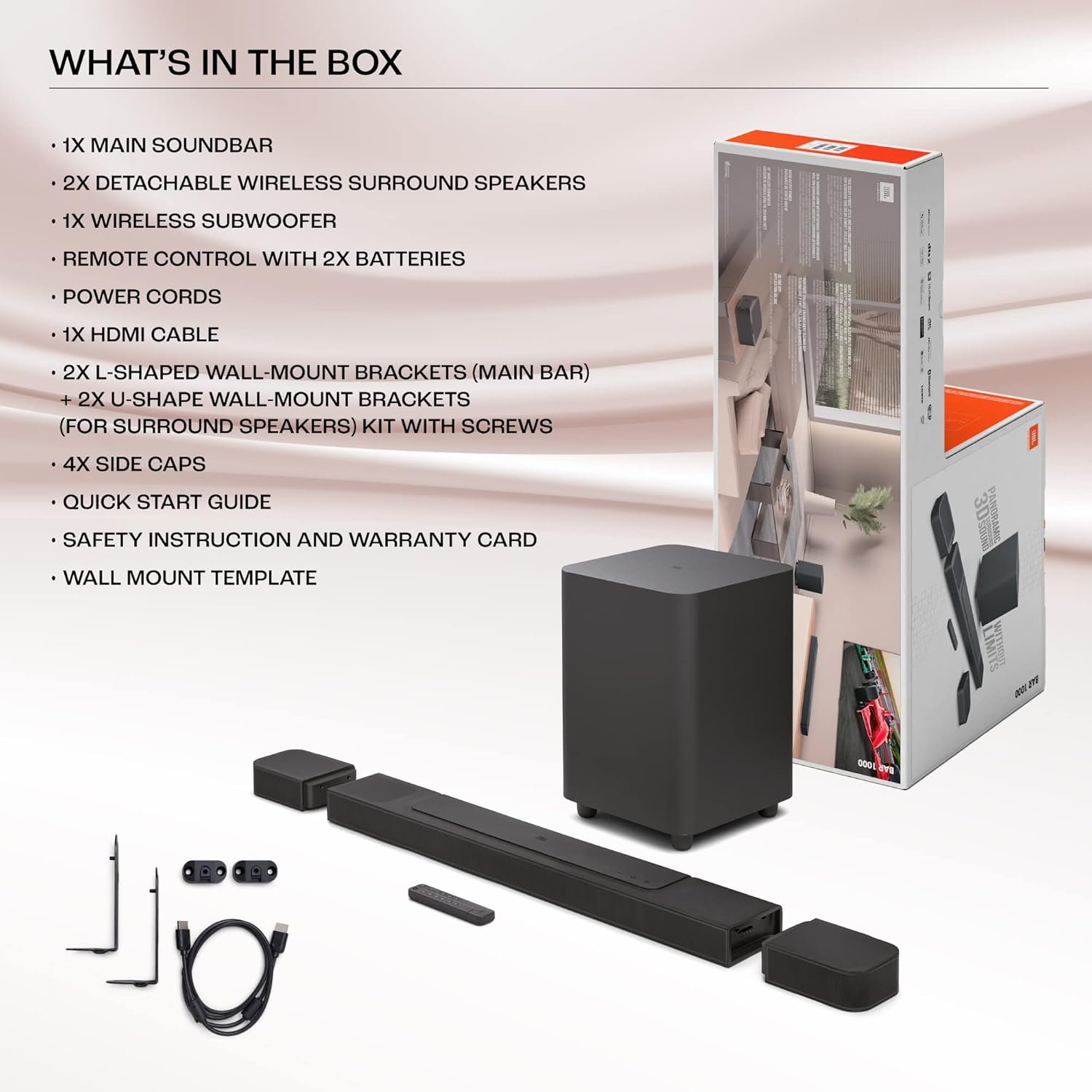 JBL Bar 1000 Pro, 11.1 (7.1.4) Channel Truly Wireless Soundbar with True Dolby Atmos®, DTS:X, and MultiBeam™ Surround Sound, 10” Down-Firing Wireless Subwoofer, HDMI eARC, BT,WiFi,Alexa, One App(880W) - Image 6