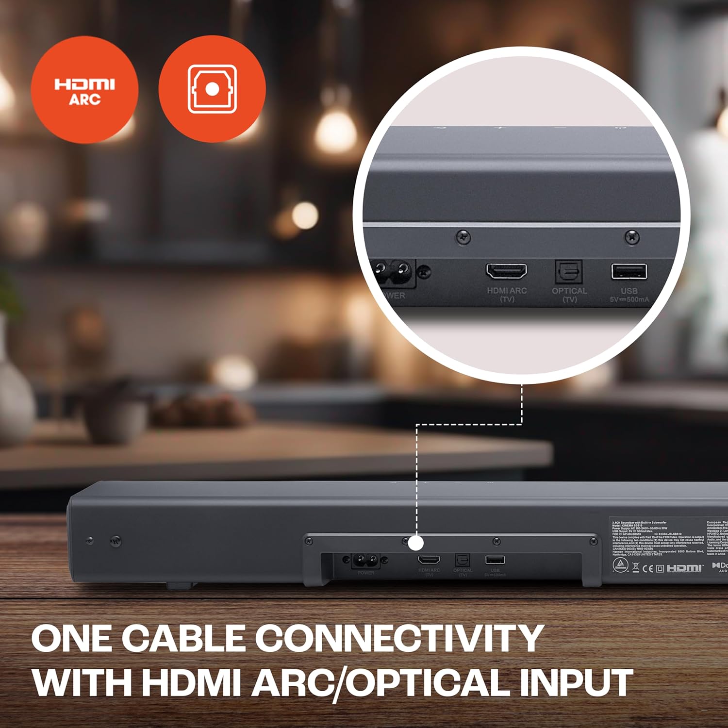 JBL Cinema SB510, Dolby Audio Soundbar with Built-in Subwoofer, 3.1 Channel, Center Channel for Superior Voice Clarity, HDMI eARC, Bluetooth & Optical Connectivity (200W) - Image 5