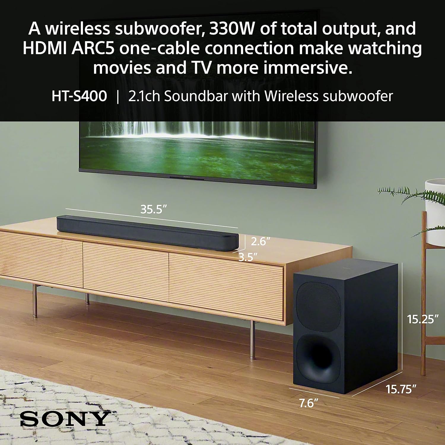 Sony HT-S400 2.1ch soundbar with Powerful Wireless subwoofer, S-Force PRO Front Surround Sound and Dolby Digital (330W, Wireless Connectivity, Bluetooth) - Image 2