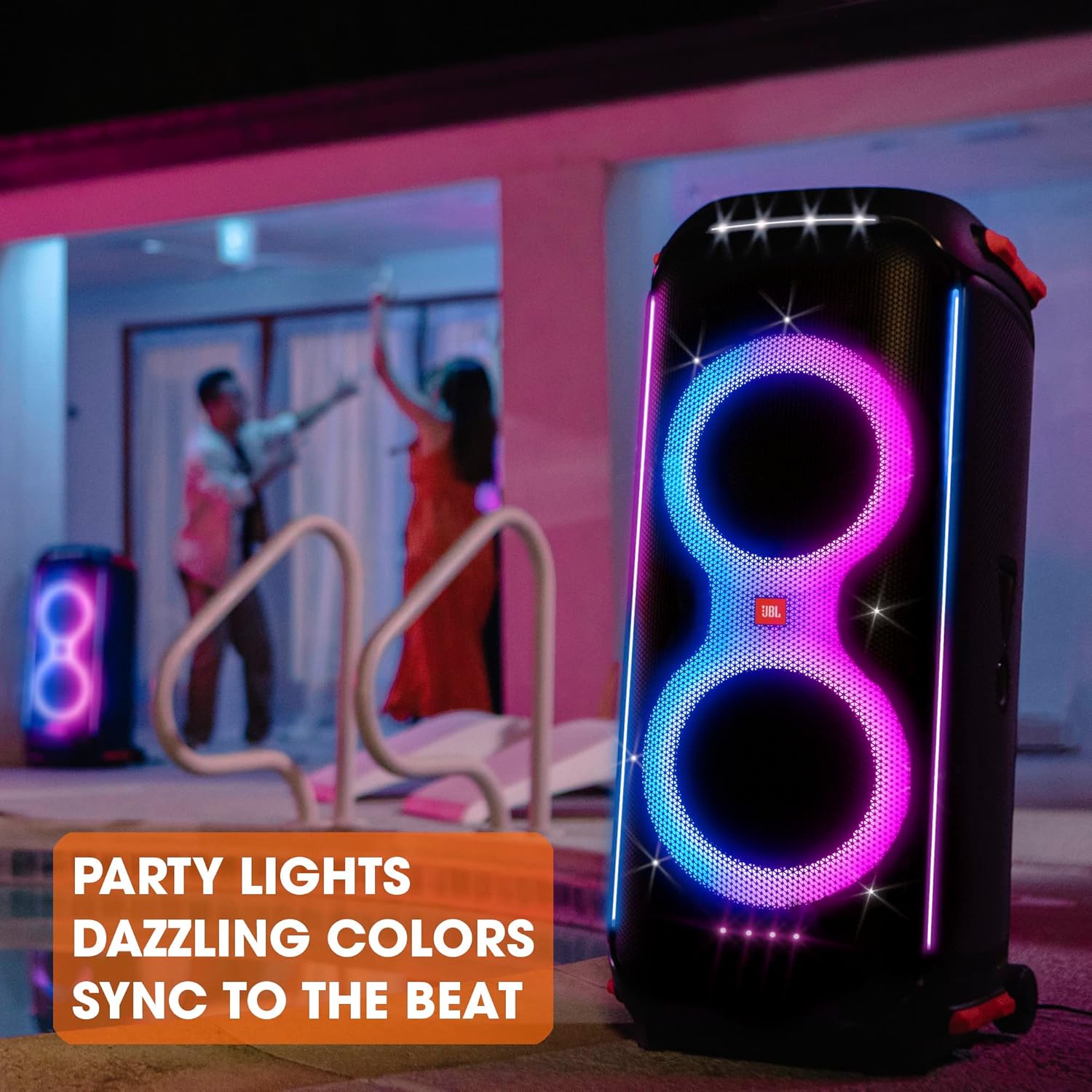 JBL PartyBox 710 Bluetooth Party Speaker with Dynamic Music Synced Flashing Club Pattern Lightshow, Pro Sound, Splashproof, PartyBox App Personalisation,Guitar and Mic Input(800 Watt RMS, Black) - Image 2