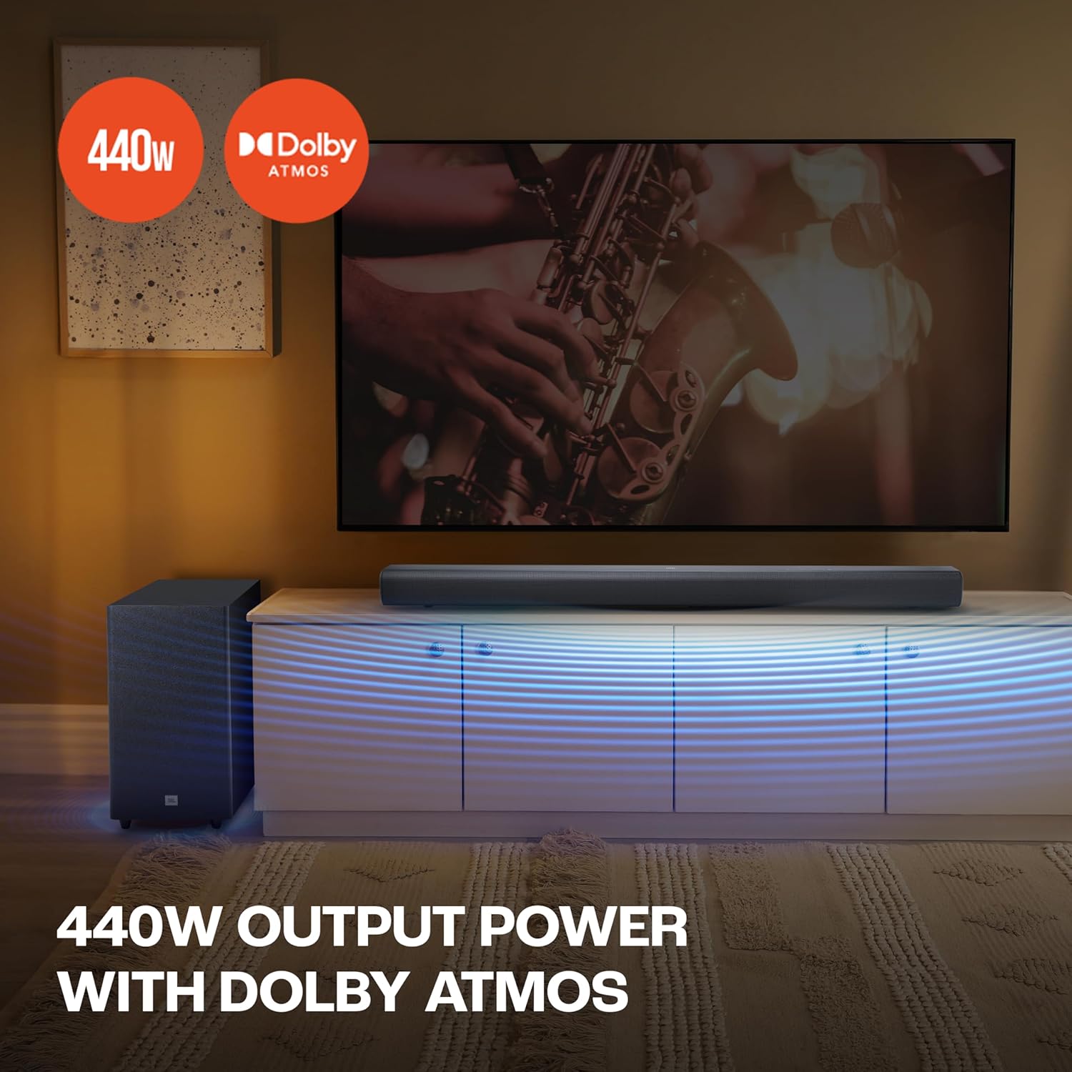 JBL Cinema SB590 Deep Bass, Dolby Atmos Soundbar with Wireless Subwoofer for Extra Deep Bass, 3.1 Channel, Center channel for superior voice clarity, HDMI eARC, Bluetooth & Optical Connectivity (440W) - Image 3