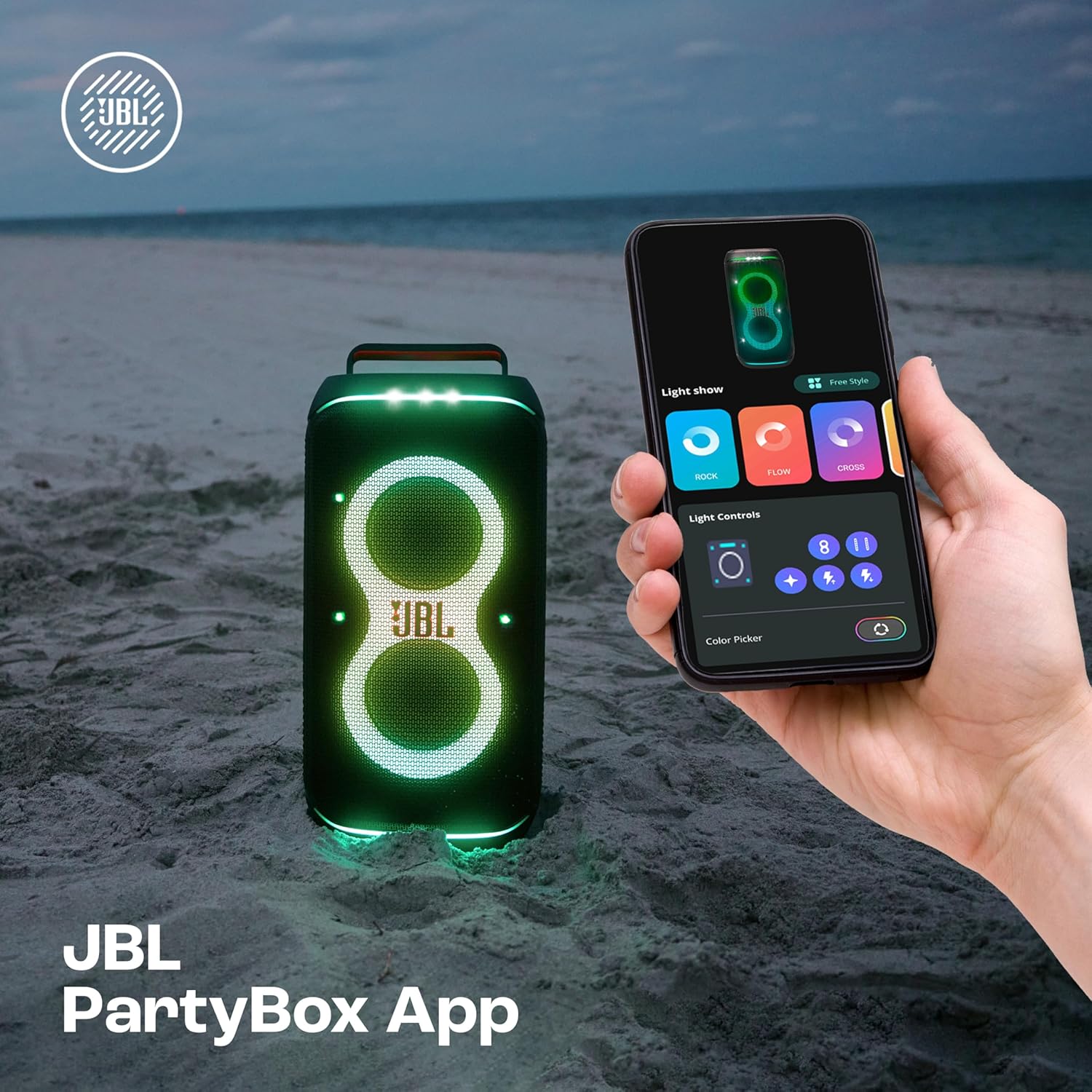 JBL Partybox 120 Wireless Bluetooth 160W Party Speaker, AI Sound Boost, Futuristic Light Show, Upto 12Hrs Playtime,Multispeaker Connection by Auracast, Guitar & Mic Input, Splashproof (Black) - Image 4
