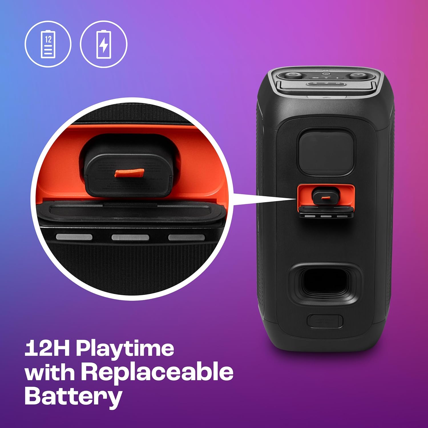 JBL Partybox 120 Wireless Bluetooth 160W Party Speaker, AI Sound Boost, Futuristic Light Show, Upto 12Hrs Playtime,Multispeaker Connection by Auracast, Guitar & Mic Input, Splashproof (Black) - Image 3