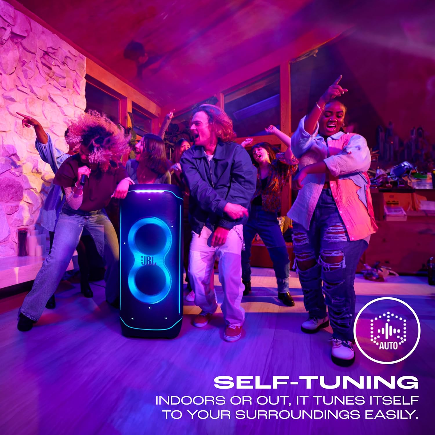 JBL Partybox Ultimate, Dynamic Lightshow, Party Pad, Wi-Fi & Bluetooth Connectivity, Dual Mic with Guitar Inputs, Pro Sound, Ipx4 Splashproof, Self Tuning, One App (Black) - Multimedia - Image 6