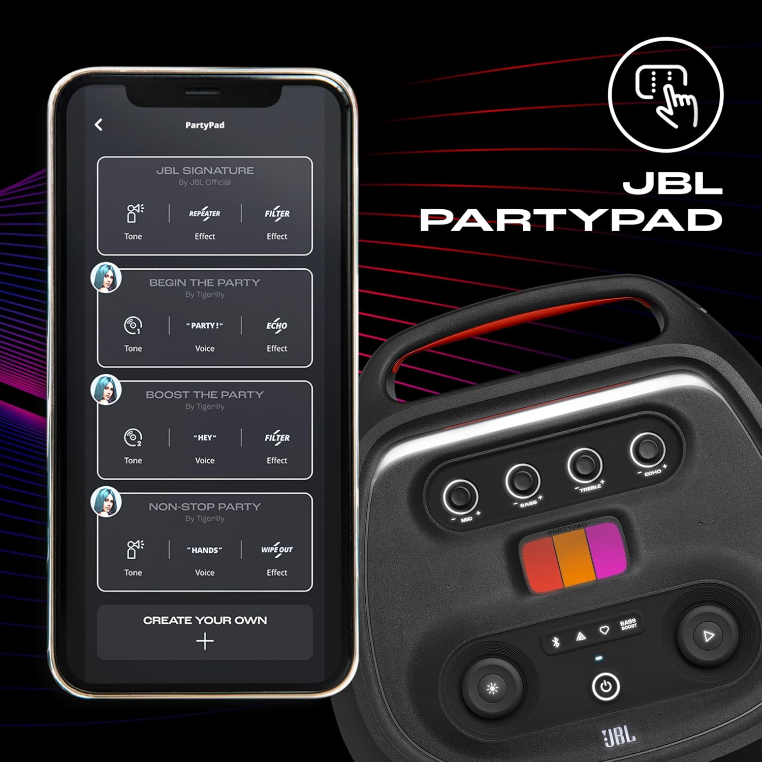 JBL Partybox Ultimate, Dynamic Lightshow, Party Pad, Wi-Fi & Bluetooth Connectivity, Dual Mic with Guitar Inputs, Pro Sound, Ipx4 Splashproof, Self Tuning, One App (Black) - Multimedia - Image 5