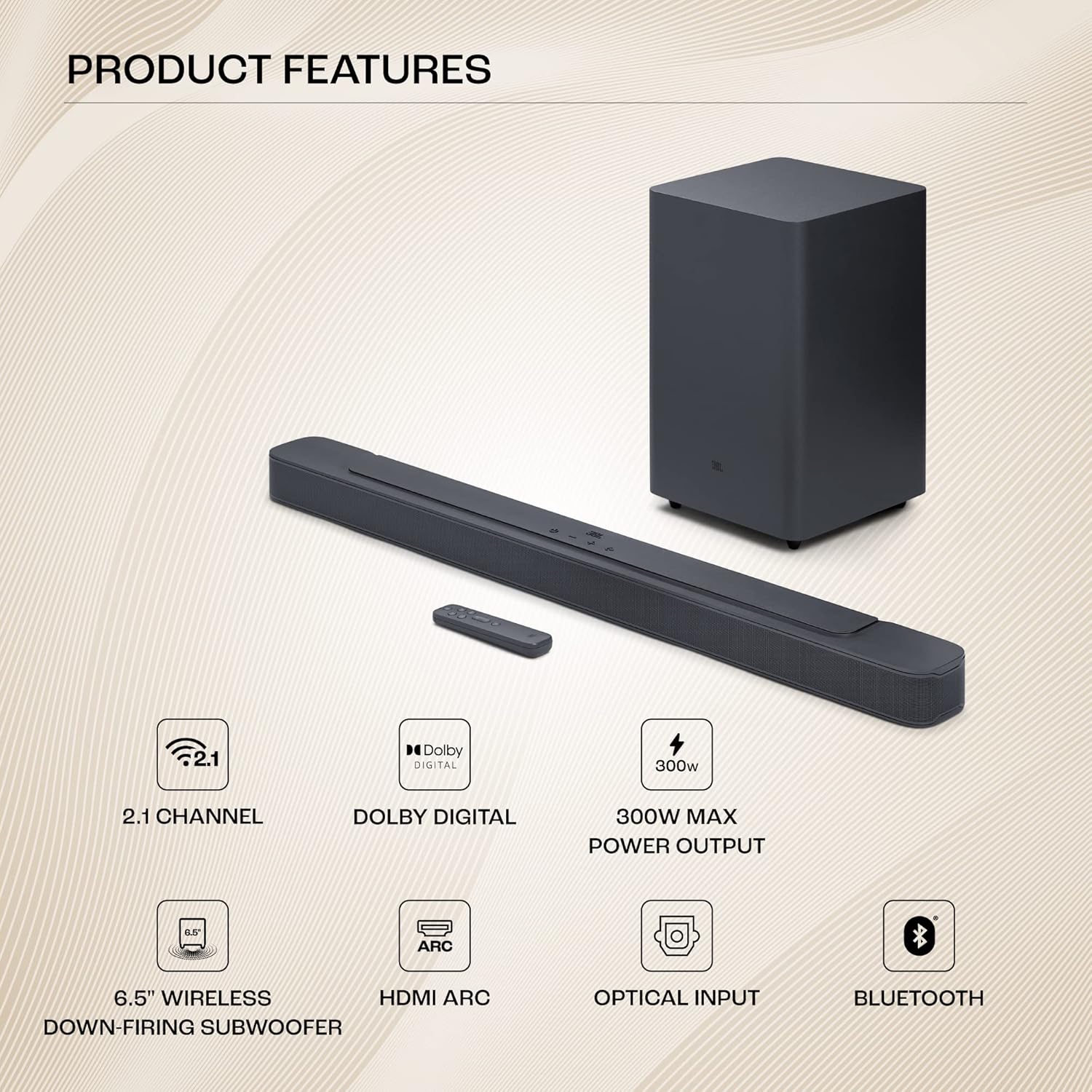JBL Bar 2.1 Deep Bass (MK2), Soundbar with 6.5” Down-Firing Wireless Subwoofer, 2.1 Channel, Built-in Dolby Digital, Bluetooth, HDMI & Optical Connectivity (300W) - Image 2