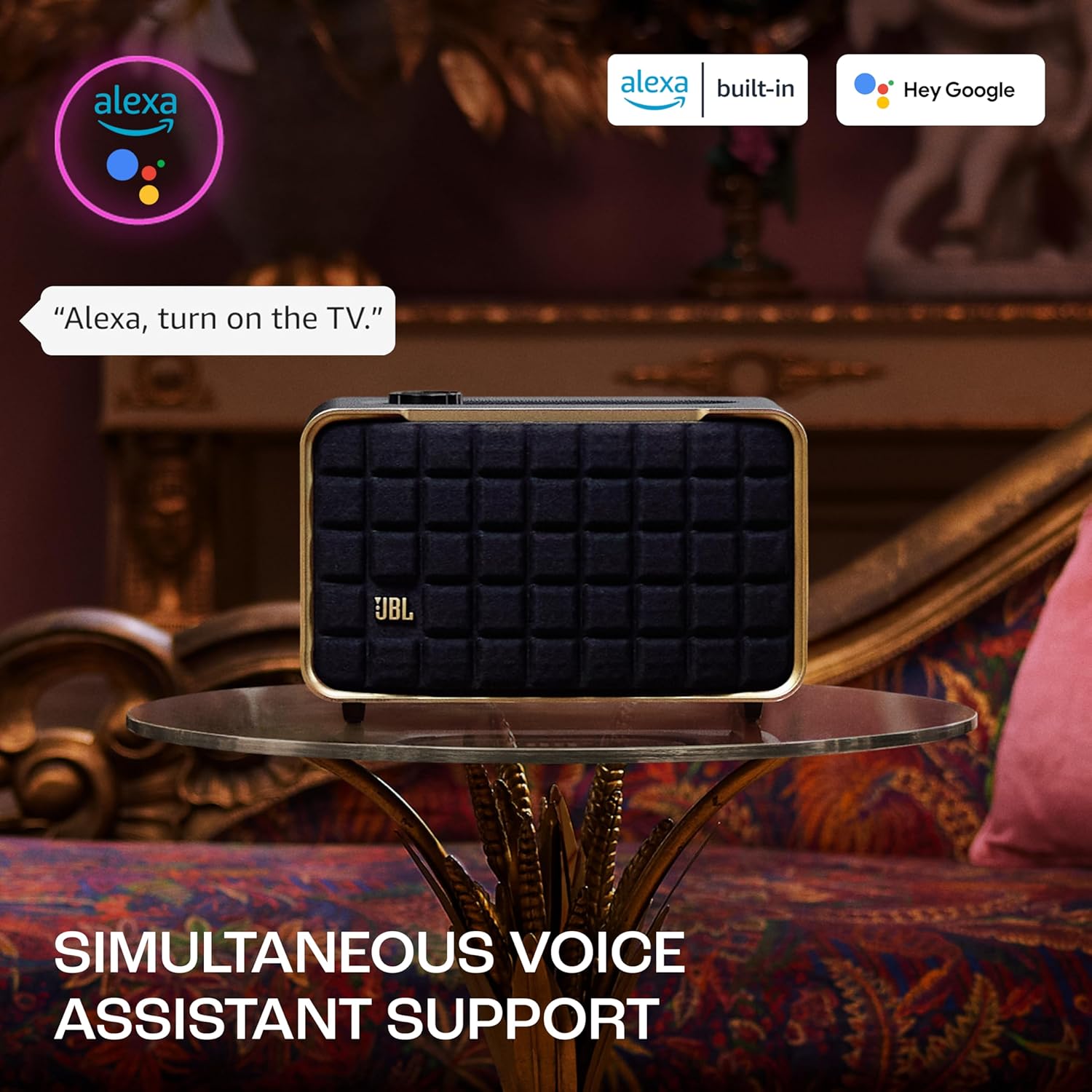 JBL Authentics 200, Smart Home WiFi Speaker and Music Streaming, Voice Assist and Bluetooth Connectivity, Automatic Calibration, Compatible with Google Home & Amazon Alexa, Retro Design in Black - Image 3