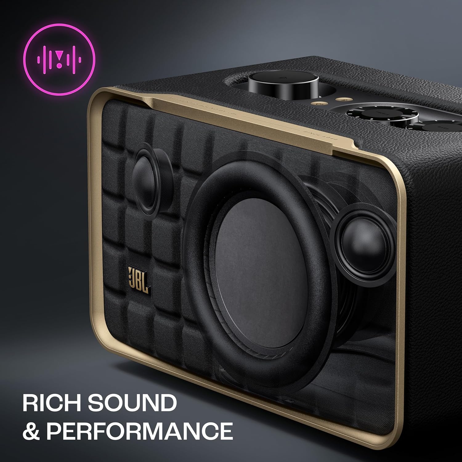 JBL Authentics 200, Smart Home WiFi Speaker and Music Streaming, Voice Assist and Bluetooth Connectivity, Automatic Calibration, Compatible with Google Home & Amazon Alexa, Retro Design in Black - Image 5