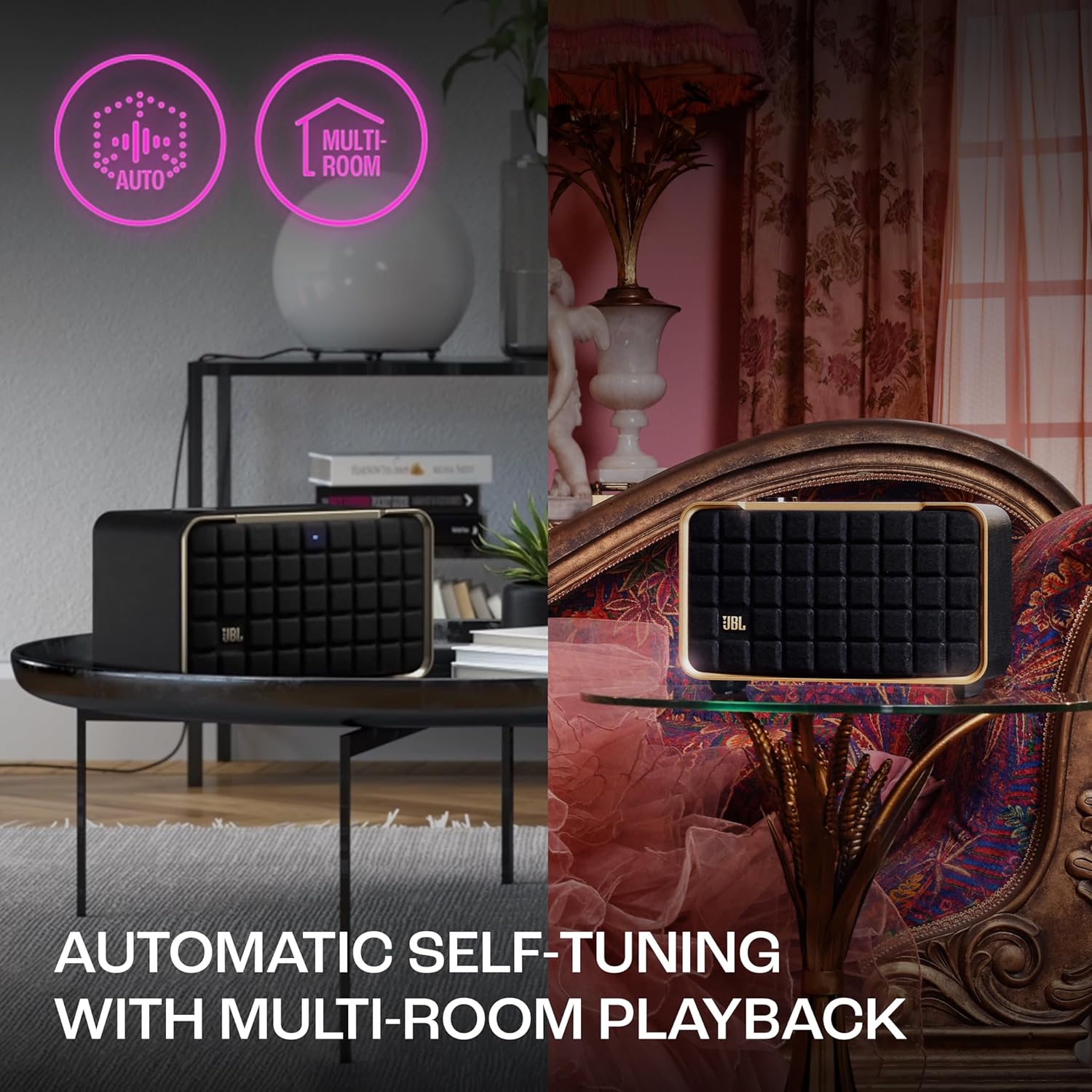 JBL Authentics 200, Smart Home WiFi Speaker and Music Streaming, Voice Assist and Bluetooth Connectivity, Automatic Calibration, Compatible with Google Home & Amazon Alexa, Retro Design in Black - Image 2