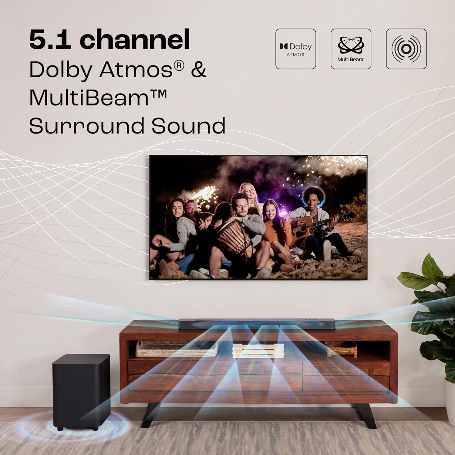 JBL Bar 500 Pro Dolby Atmos® Soundbar with Wireless Subwoofer, 5.1 Channel, 3D Surround, Multibeam™, HDMI eARC with 4K Dolby Vision Pass-Through, One App, Bluetooth, Wi-Fi & Optical Input (590W) - Image 2