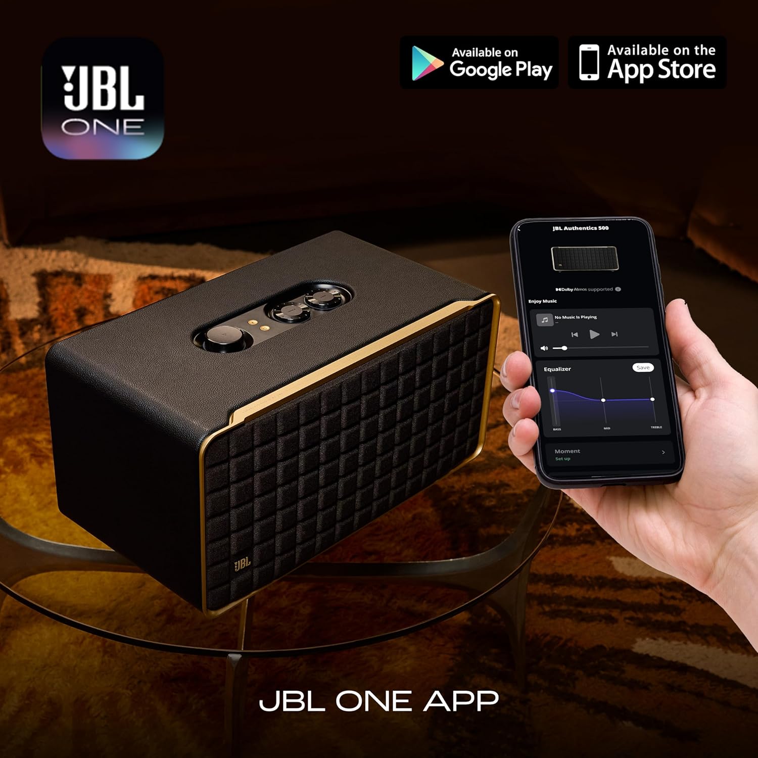 JBL Authentics 500, Dolby Atmos Smart Home Speaker Built-in WiFi and Music Streaming, Voice Assist and Bluetooth Connectivity, Automatic Calibration, Compatible with Google Home & Alexa, Retro Design - Image 4