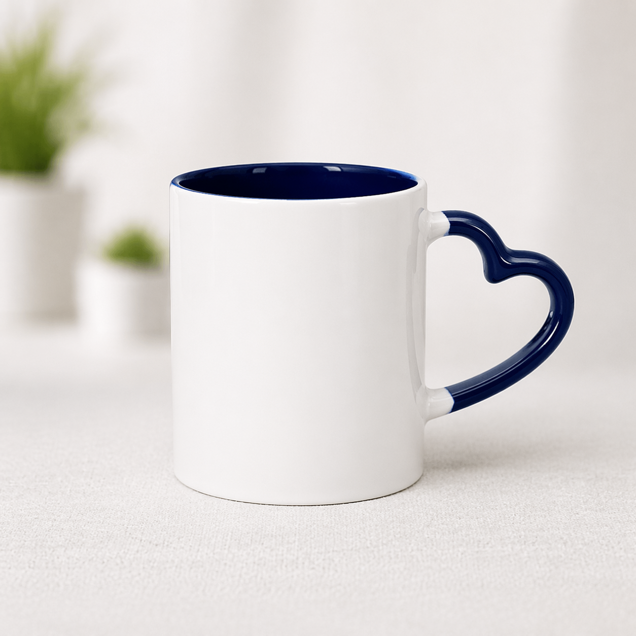 Sublimation Ceramic Plain Two Tone Coffee Mug with Heart Handle I Microwave Safe I for Hot & Cold Beverages Sublimation Printing Kitchen use Gifts Business Customizable - 325ml (Dark Blue) - Image 1