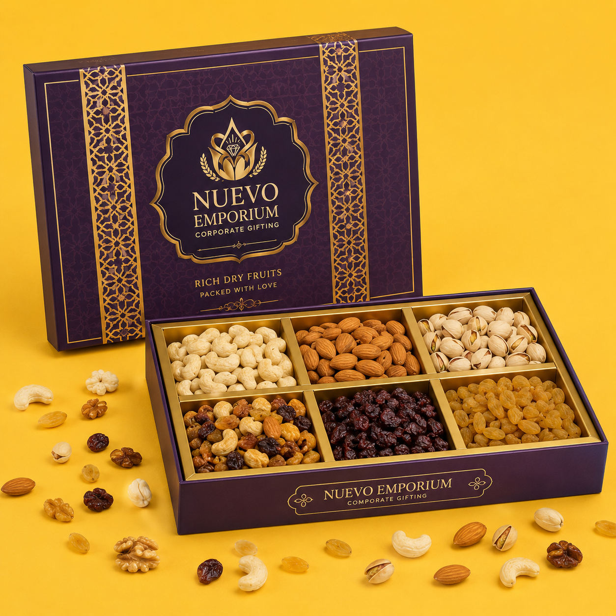 Nuevo Emporium Royal Velvet Dry Fruit Collection Box | Premium Gourmet Festive Hamper - Image 1