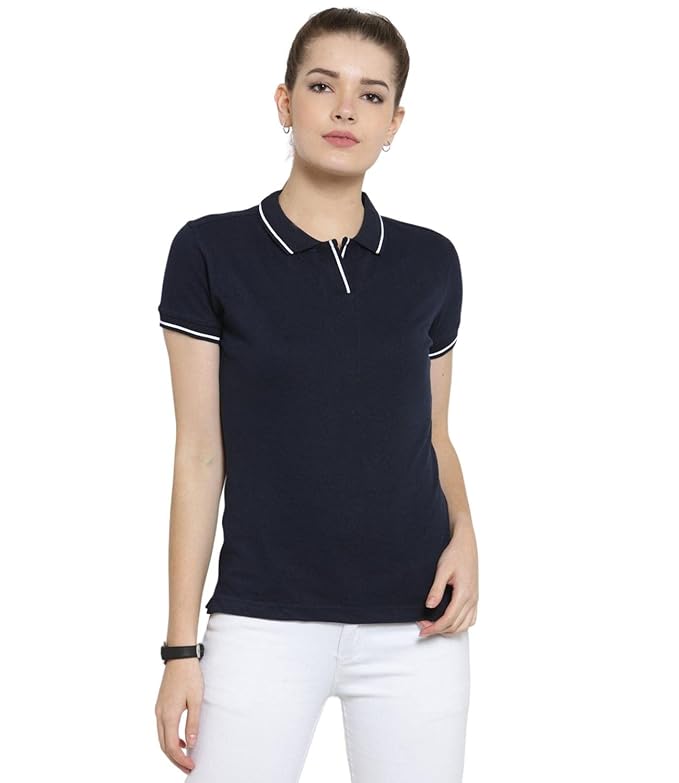 Scott International Women's Regular Fit 100% Pure Organic Cotton Polo T-Shirt | Womens Polo Collar Neck T-Shirt | Cotton Plain Polo Neck Half Sleeve T-Shirt | Tshirts for Women- Navy Blue - Image 1