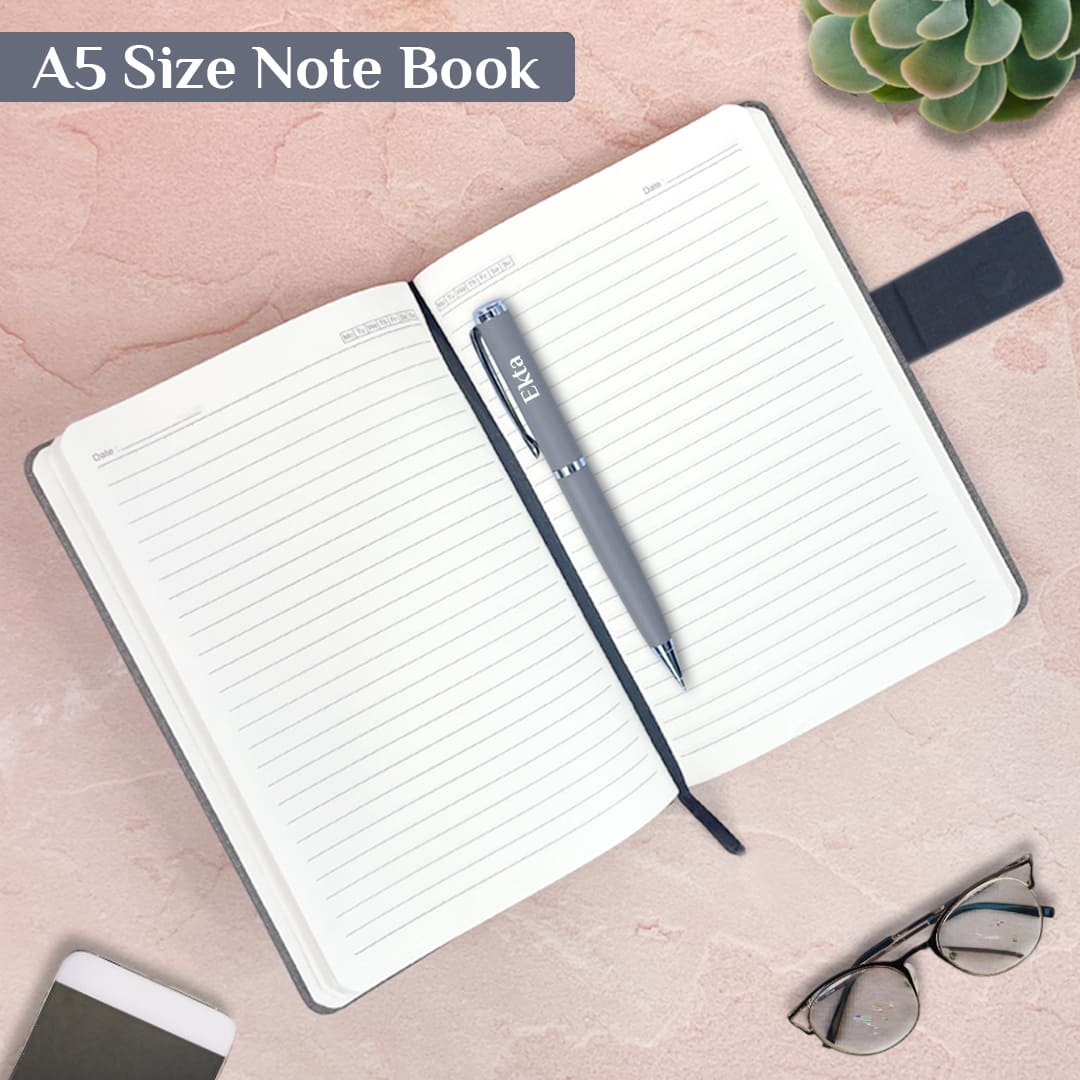 Nuevo Emporium Stylish Personalized Gift Set (Grey) | PU Leather Jute Diary & Premium Pen Combo - Image 10