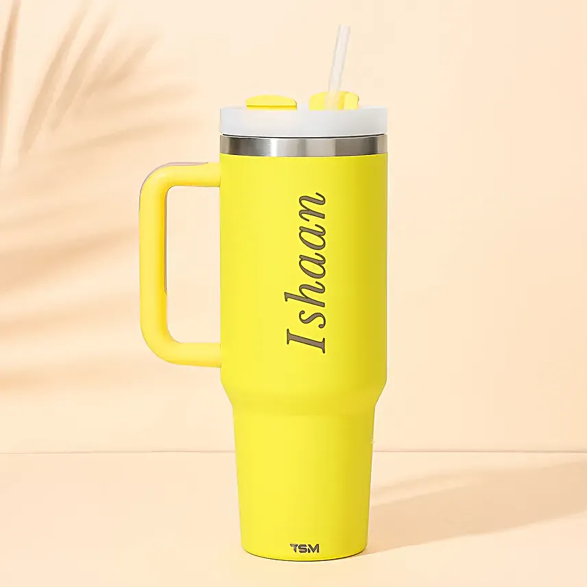 Personalised Stanley Style Yellow Tumbler 1200 ml Stainless Steel Travel Mug Personalised Stanley Style Yellow Tumbler 1200 ml Stainless Steel Travel Mug - Image 1