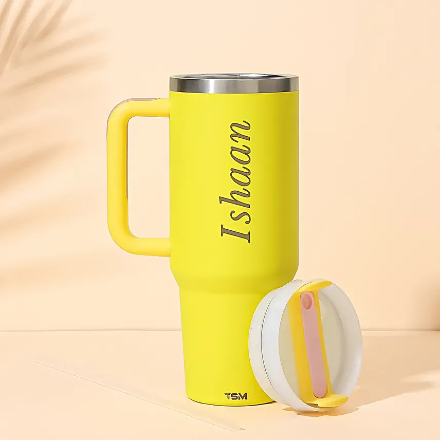 Personalised Stanley Style Yellow Tumbler 1200 ml Stainless Steel Travel Mug Personalised Stanley Style Yellow Tumbler 1200 ml Stainless Steel Travel Mug - Image 2