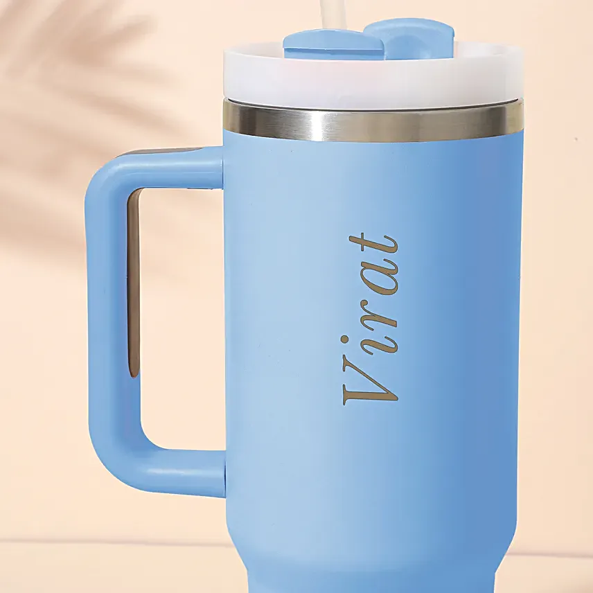 Personalised Cool Blue Trendy Stainless Steel Tumbler 1200 ml, Matte Finish with Handle & Straw Personalised Cool Blue Trendy Stainless Steel Tumbler 1200 ml, Matte Finish with Handle & Straw - Image 5