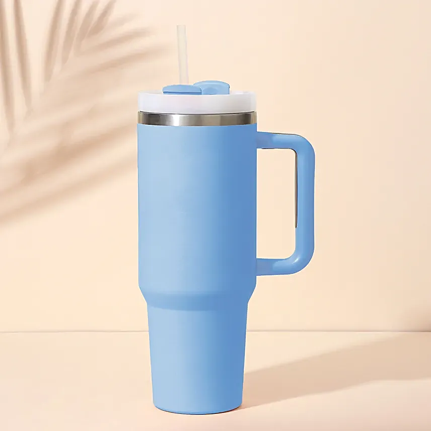 Personalised Cool Blue Trendy Stainless Steel Tumbler 1200 ml, Matte Finish with Handle & Straw Personalised Cool Blue Trendy Stainless Steel Tumbler 1200 ml, Matte Finish with Handle & Straw - Image 4