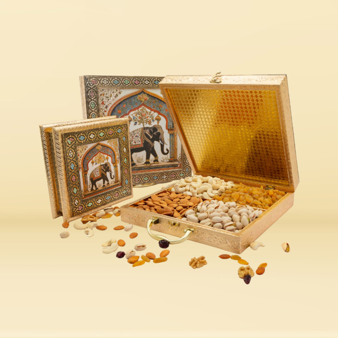 Nuevo Emporium Royal Elephant Heritage Dry Fruit Chest | Luxury Festive Gift Hamper - Image 1