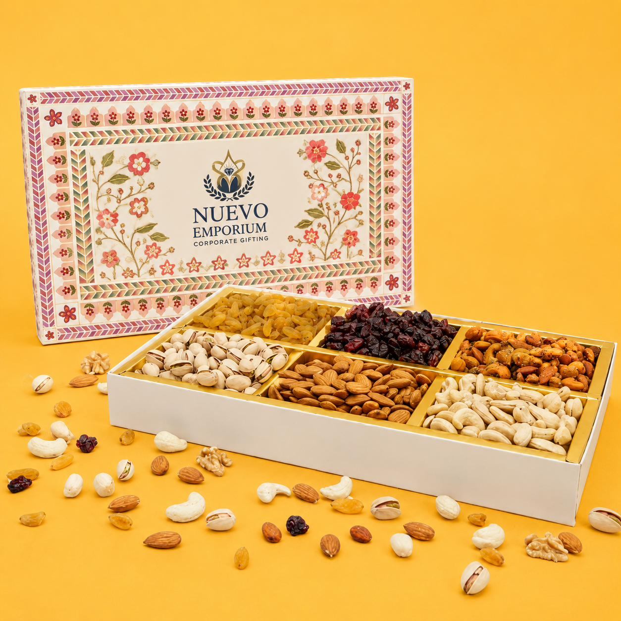 Nuevo Emporium Floral Elegance Dry Fruit Collection Box | Premium Luxury Gift Hamper - Image 1