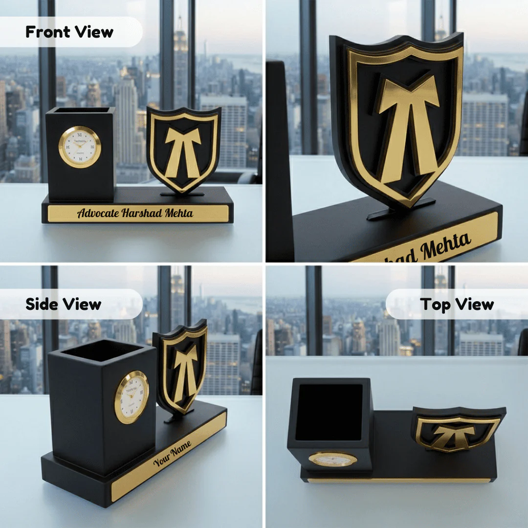 Nuevo Emporium Personalized Advocate Desk Organizer Gift | Wooden Organizer with Clock & Pen Holder - Image 4