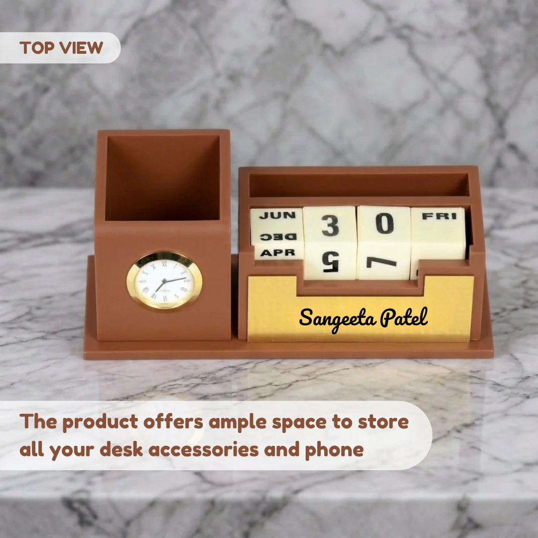 Nuevo Emporium Stylish Personalized Gift (Brown) | Wooden Desk Organizer with Premium Finish - Image 5