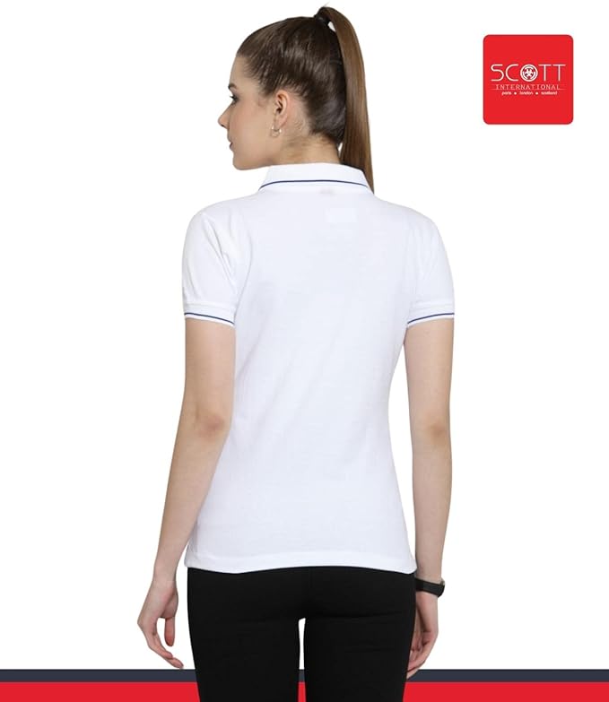 Scott International Women's Regular Fit 100% Pure Organic Cotton Polo T-Shirt | Womens Polo Collar Neck T-Shirt | Cotton Plain Polo Neck Half Sleeve T-Shirt | Tshirts for Women- White - Image 2