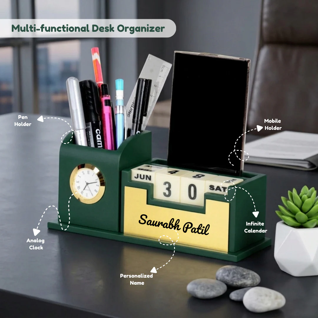 Nuevo Emporium Stylish Personalized Gift (Green) | Wooden Desk Organizer with Premium Finish - Image 5
