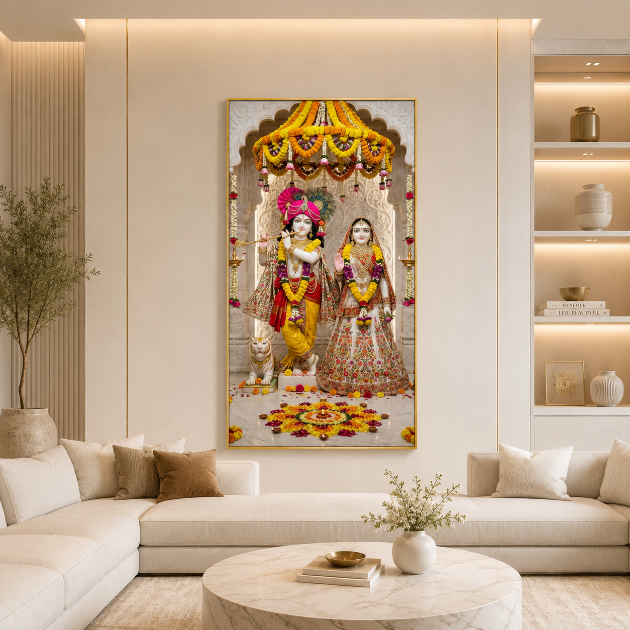 Divine Radha Krishna Temple Blessings Glass Finish Vertical Wall Art  Premium - Image 5