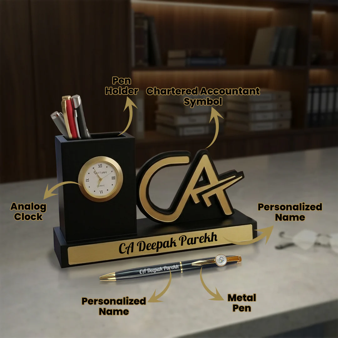 Nuevo Emporium Custom CA Desk Organizer Gift | Wooden Organizer with Clock & Pen Set - Image 4
