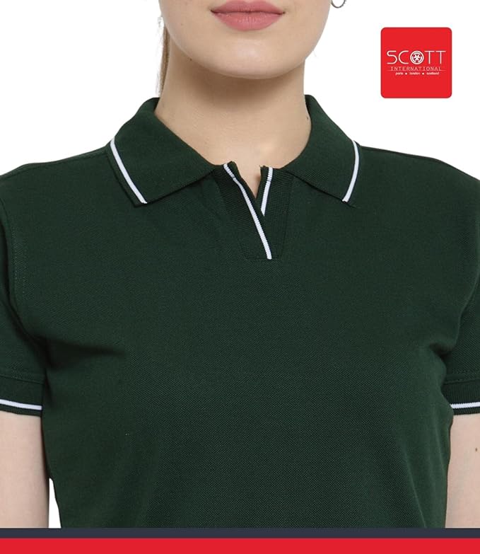 Scott International Women's Regular Fit 100% Pure Organic Cotton Polo T-Shirt | Womens Polo Collar Neck T-Shirt | Cotton Plain Polo Neck Half Sleeve T-Shirt | Tshirts for Women- Bottle Green - Image 6