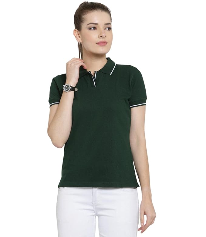 Scott International Women's Regular Fit 100% Pure Organic Cotton Polo T-Shirt | Womens Polo Collar Neck T-Shirt | Cotton Plain Polo Neck Half Sleeve T-Shirt | Tshirts for Women- Bottle Green - Image 1