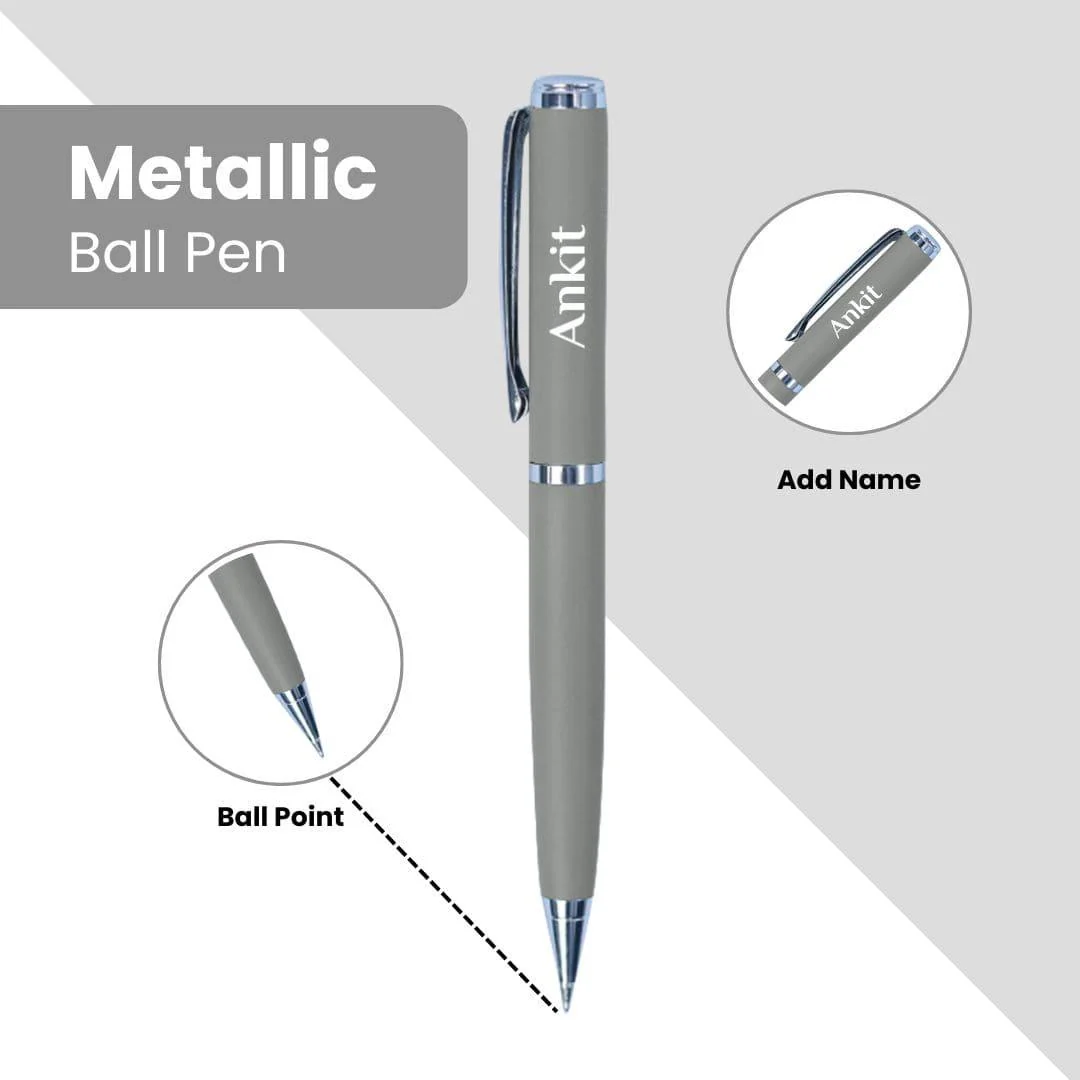 Nuevo Emporium Personalized Gift Set (Grey) | 3-in-1 PU Jute Finish Diary, Pen & Keychain Combo - Image 3