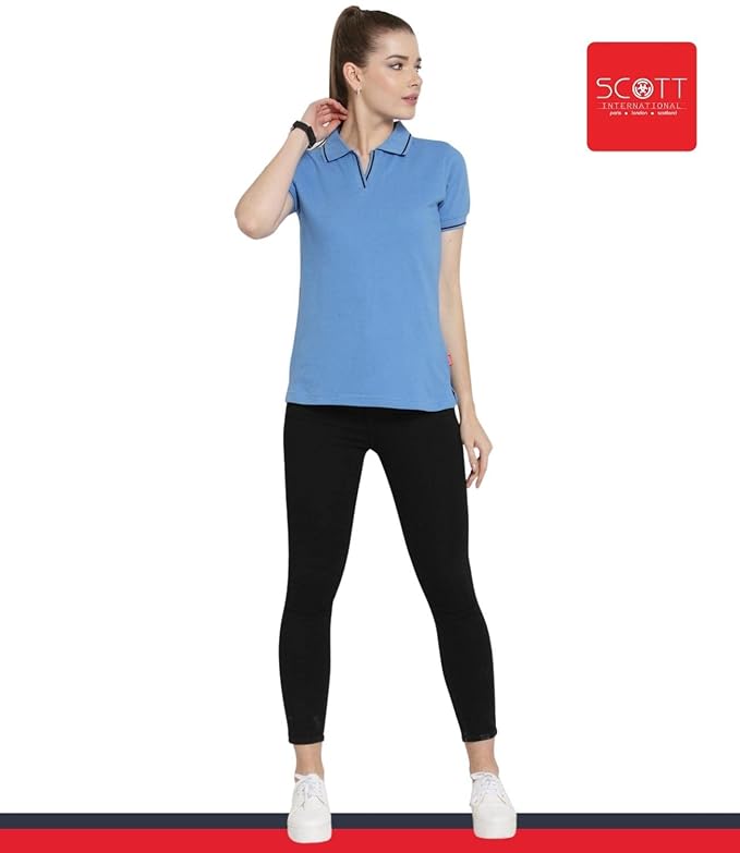 Scott International Women's Regular Fit 100% Pure Organic Cotton Polo T-Shirt | Womens Polo Collar Neck T-Shirt | Cotton Plain Polo Neck Half Sleeve T-Shirt | Tshirts for Women- Indian Blue - Image 5
