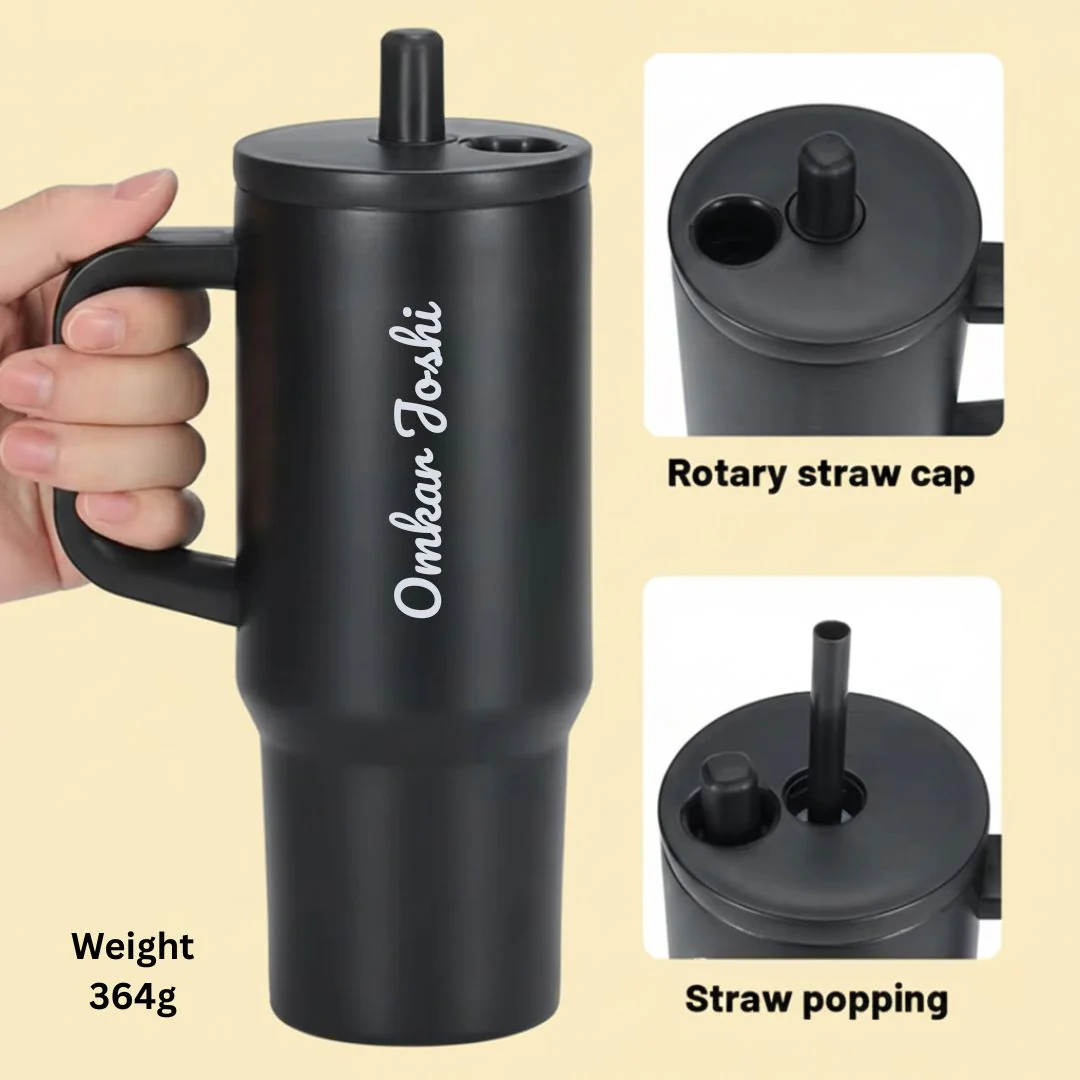 Nuevo Emporium Personalized Gift Set (Black) | 710ml Stainless Steel Handle Tumbler with Silk Chocolate Combo - Image 3
