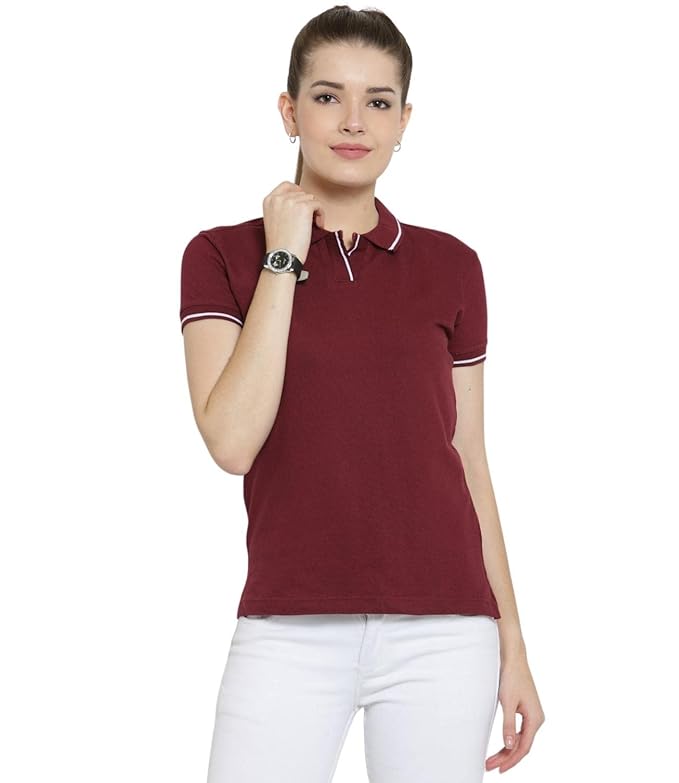 Scott International Women's Regular Fit 100% Pure Organic Cotton Polo T-Shirt | Womens Polo Collar Neck T-Shirt | Cotton Plain Polo Neck Half Sleeve T-Shirt | Tshirts for Women- Maroon - Image 1