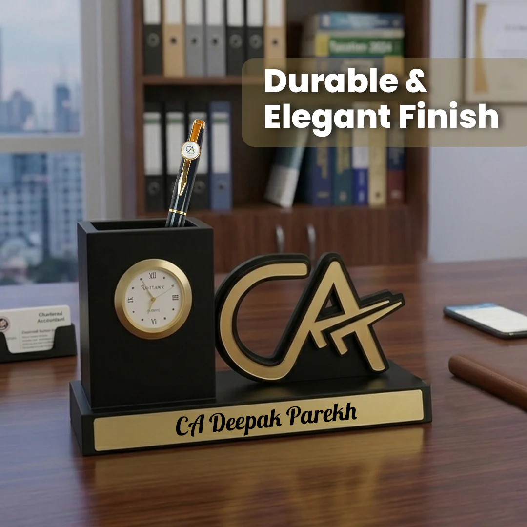 Nuevo Emporium Custom CA Desk Organizer Gift | Wooden Organizer with Clock & Pen Set - Image 7