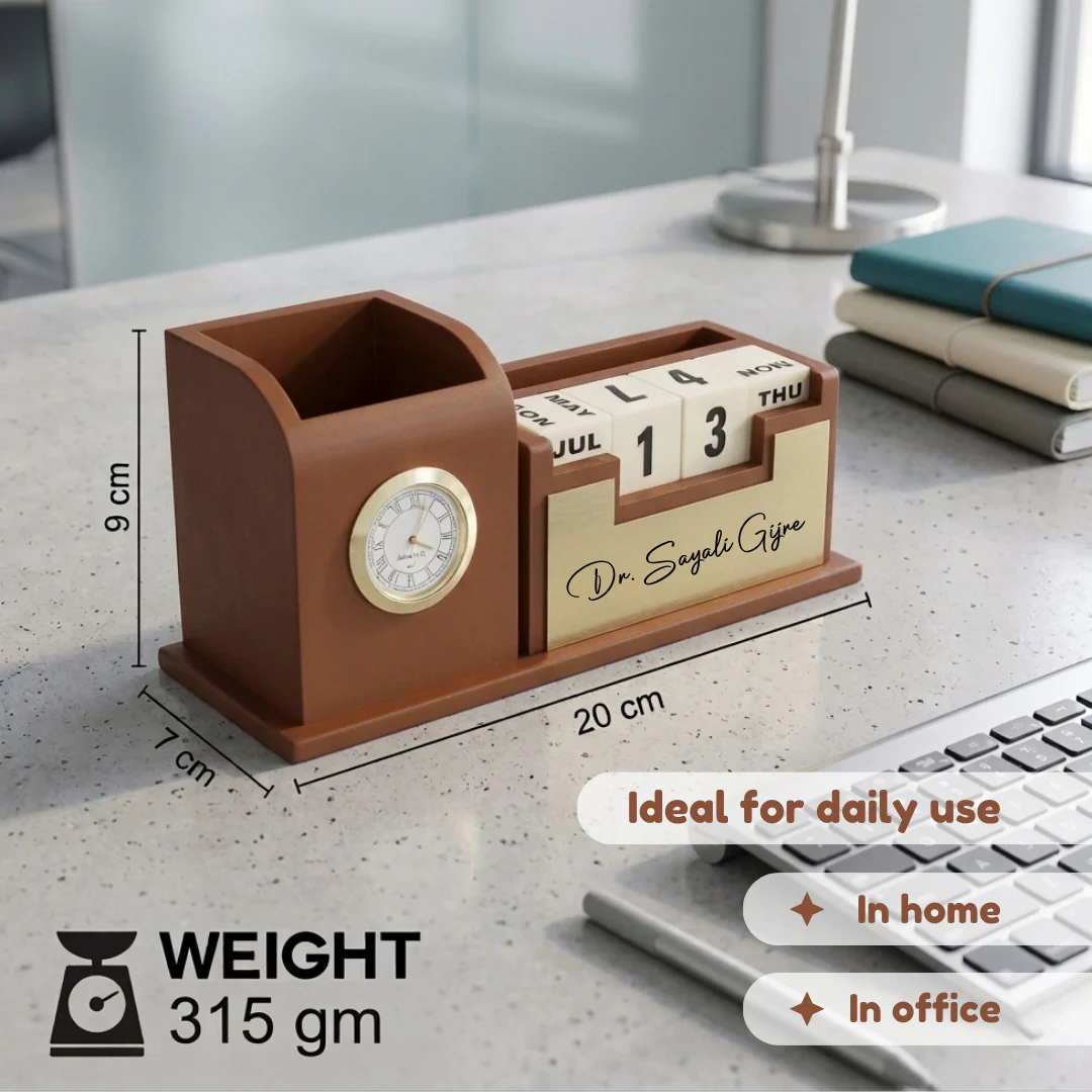 Nuevo Emporium Stylish Personalized Gift (Brown) | Wooden Desk Organizer with Premium Finish - Image 6