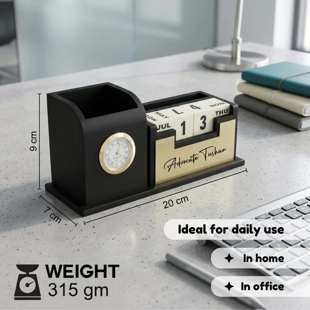 Nuevo Emporium Stylish Personalized Gift (Black) | Wooden Desk Organizer with Premium Finish - Image 6