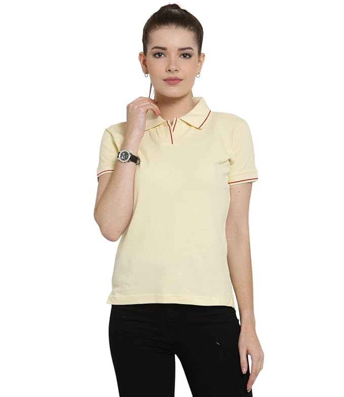 Scott International Women's Regular Fit 100% Pure Organic Cotton Polo T-Shirt | Womens Polo Collar Neck T-Shirt | Cotton Plain Polo Neck Half Sleeve T-Shirt | Tshirts for Women- Cream - Image 1