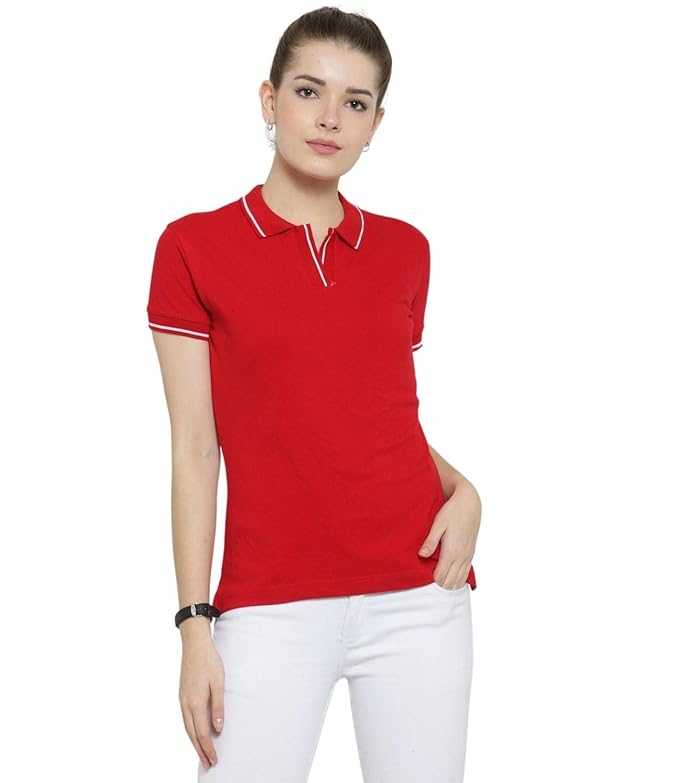 Scott International Women's Regular Fit 100% Pure Organic Cotton Polo T-Shirt | Womens Polo Collar Neck T-Shirt | Cotton Plain Polo Neck Half Sleeve T-Shirt | Tshirts for Women- Red - Image 1